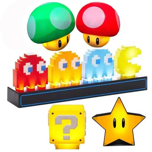 Lámpara Super Mario Bros Super Star Light Pixel Light juego de carga lámpara de escritorio