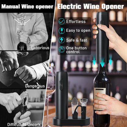 5 en 1 Abridor de Vinos Electrico con Cargador , base de carga, sacacorchos y  cortante.