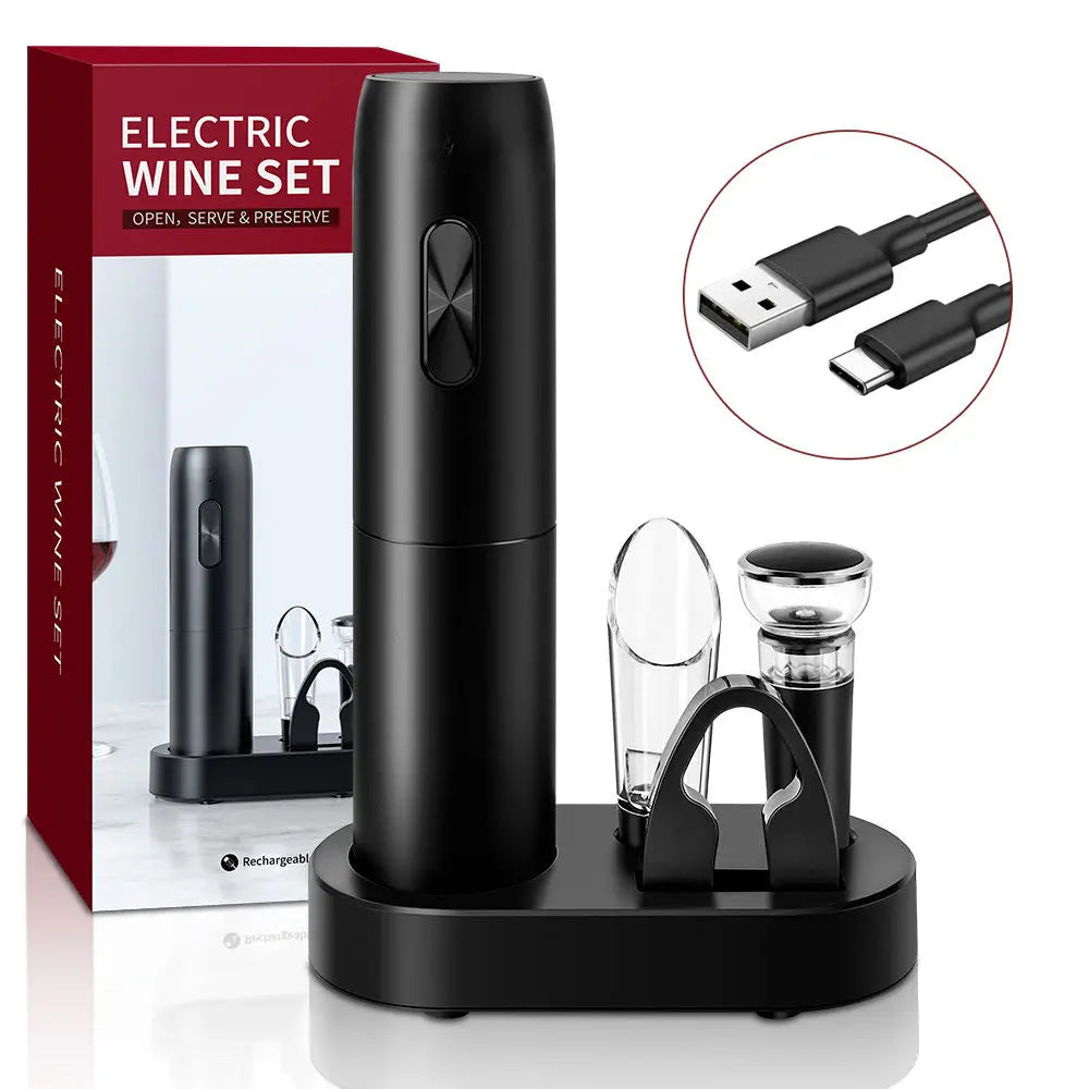 5 en 1 Abridor de Vinos Electrico con Cargador , base de carga, sacacorchos y  cortante.